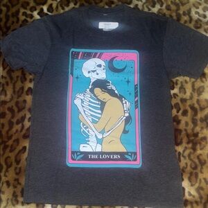 Dark Heather Gray Graphic T Shirt With The Lovers Tarot Card Design